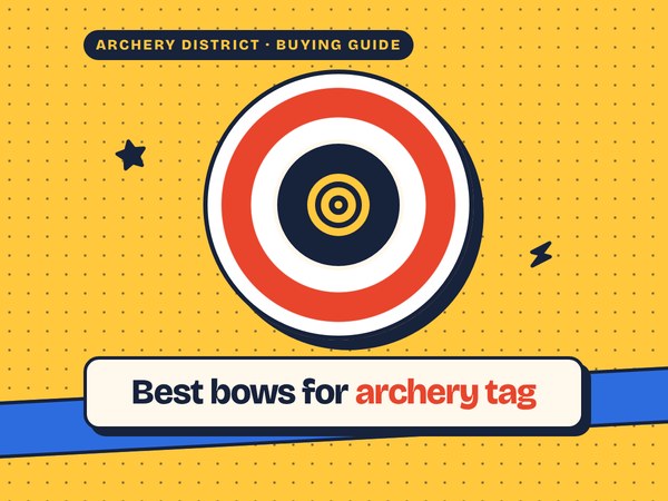 Archery District poster: best bows for archery tag, a bullseye icon on a target