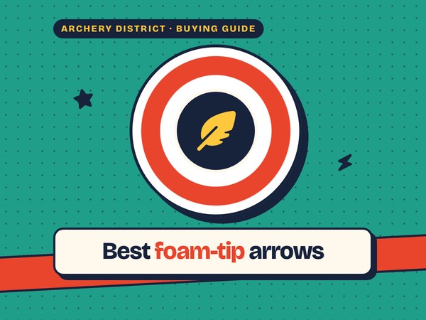 Archery District poster: best foam-tip arrows, a feather icon on a target