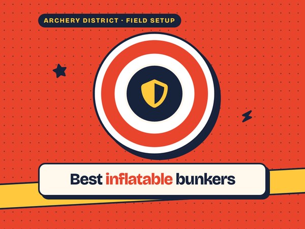 Archery District poster: best inflatable bunkers, a shield icon on a target